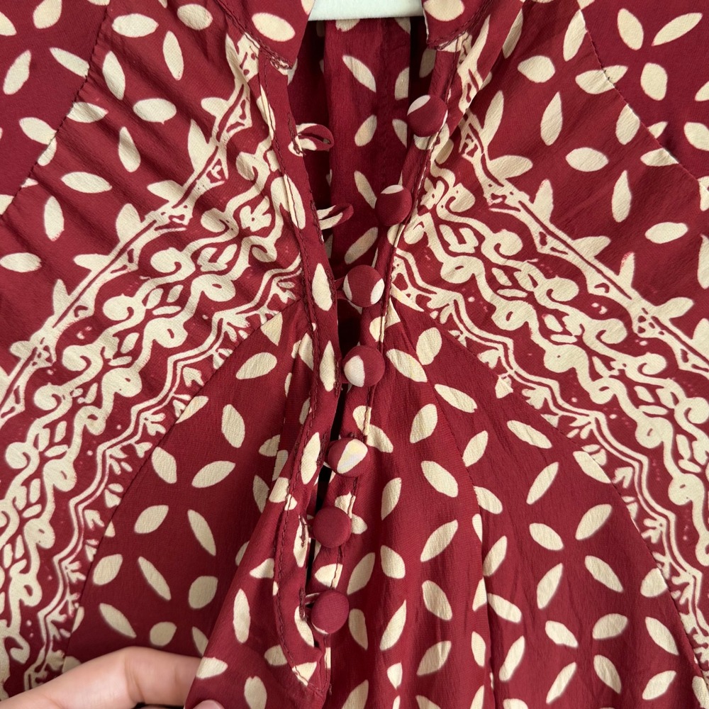 Natalie Martin Silk Burgundy Batik Print Long Sleeve Tunic Boho Dress S Resort - Picture 4 of 9
